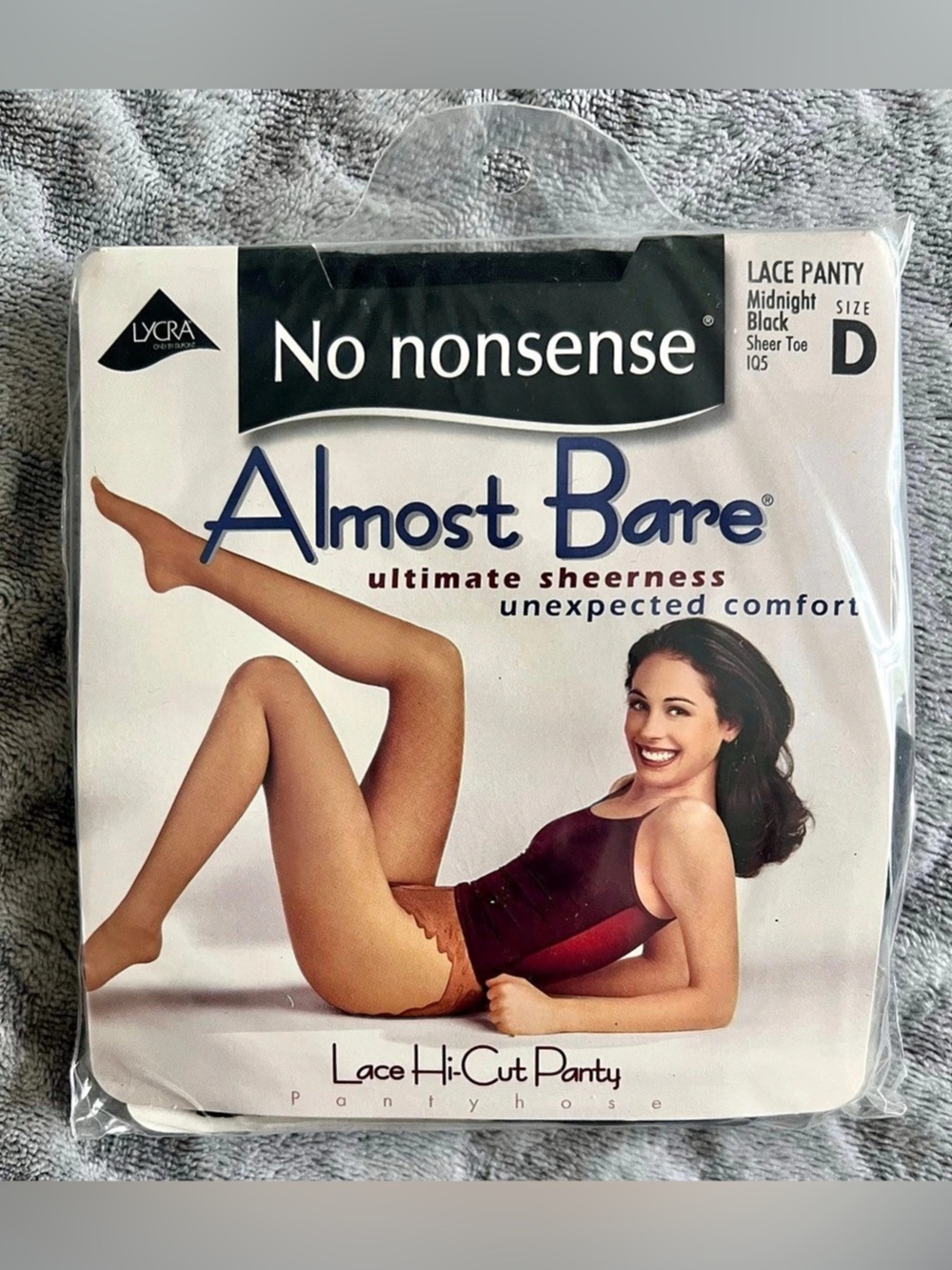 Vintage No Nonsense Almost Bare Midnight Black Lace Pantyhose Size D NIP